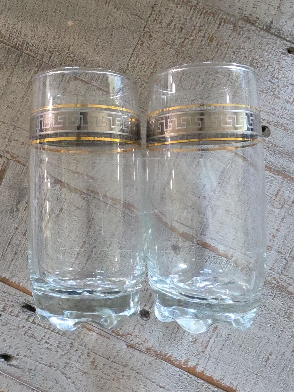 Mid Century Modern Metallic Gold & Silver Set Of 2 Glasses
